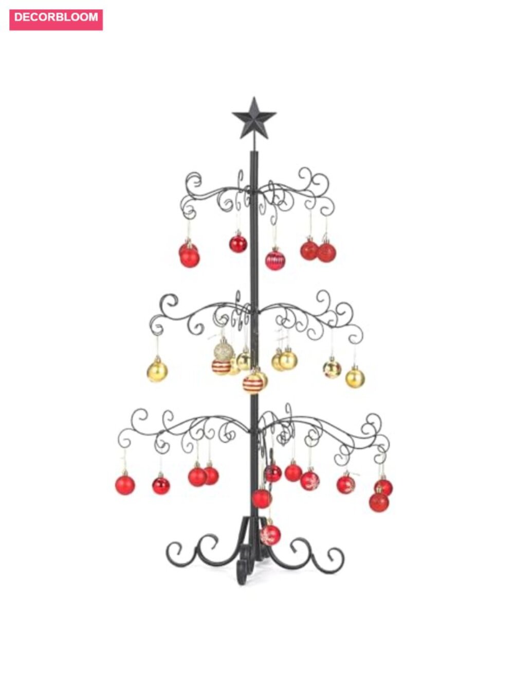 3 Tier Metal Ornament Display Tree Stand Scrollwork Star Topper Christmas Decor